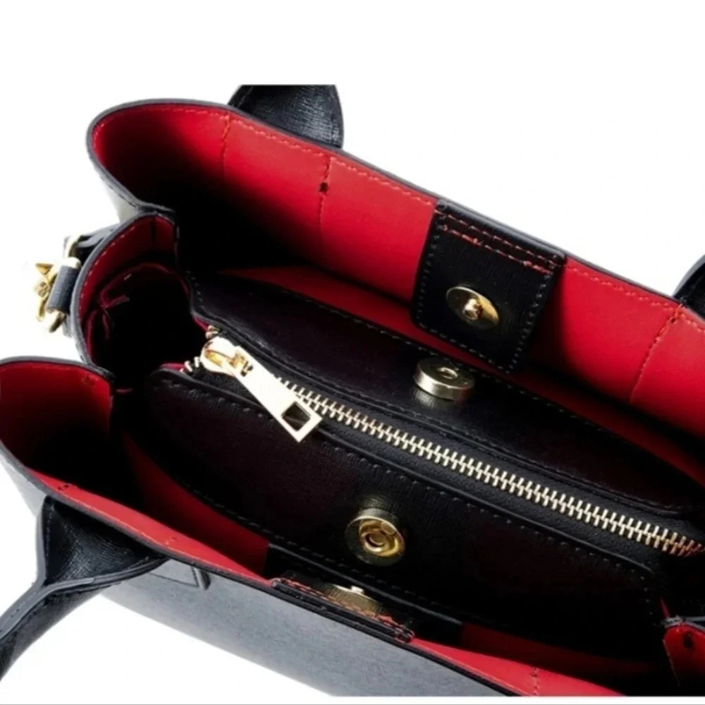 🥳HOST PICK🥳 Camelia Roma Saffiano Leather Black Red Satchel Bag Top Handle - Picture 5 of 9